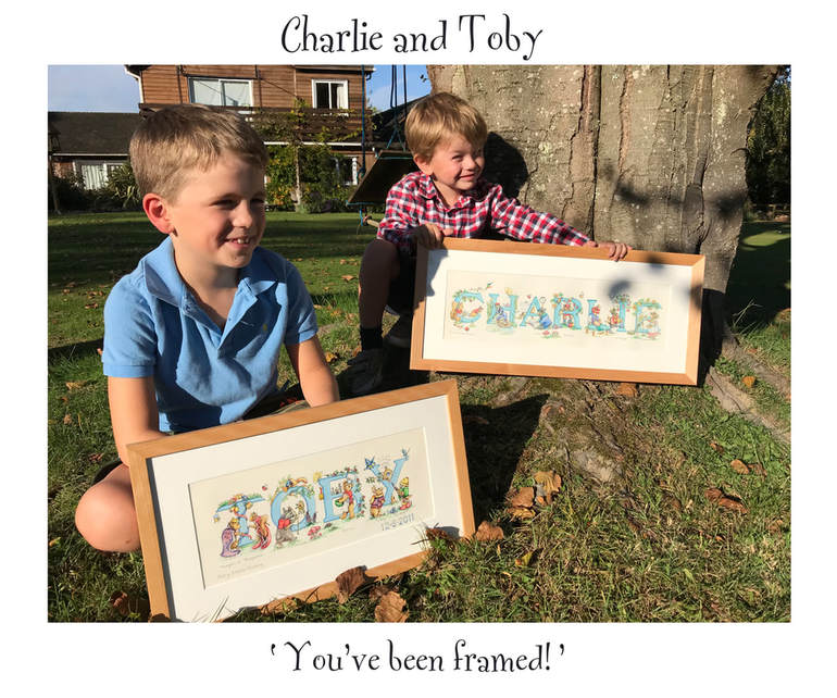 Animals at Work by Mary-Louise Hussey - Toby & Charlie with name paintings